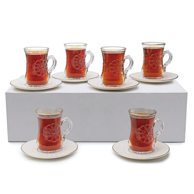 Rose Thermos RS-132 Set of 6 Piece Tea Cup and 6 Piece Saucers Set