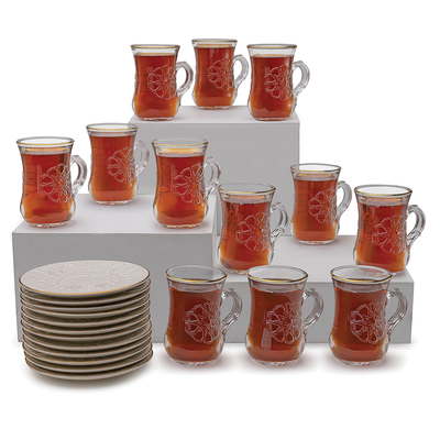 Rose Thermos RS-132 Set of 6 Piece Tea Cup and 6 Piece Saucers Set