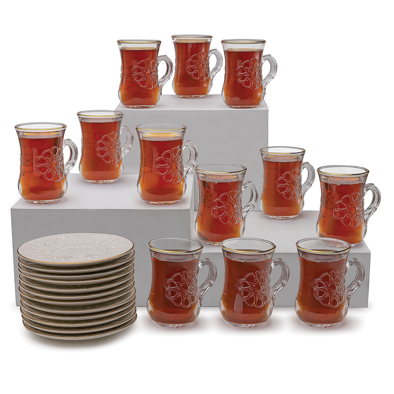 Rose Thermos RS-132 Set of 6 Piece Tea Cup and 6 Piece Saucers Set