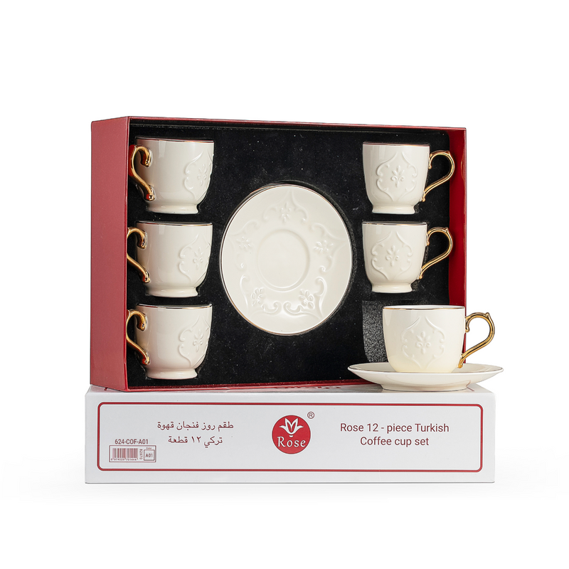 Rose Thermos 12 Pcs Coffee Set RS-624 Model (6 Cups + 6 Saucers)