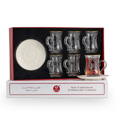 Rose Thermos 12 Pcs Tea Istikan Set RS-624 Model (6 Cups + 6 Saucers)