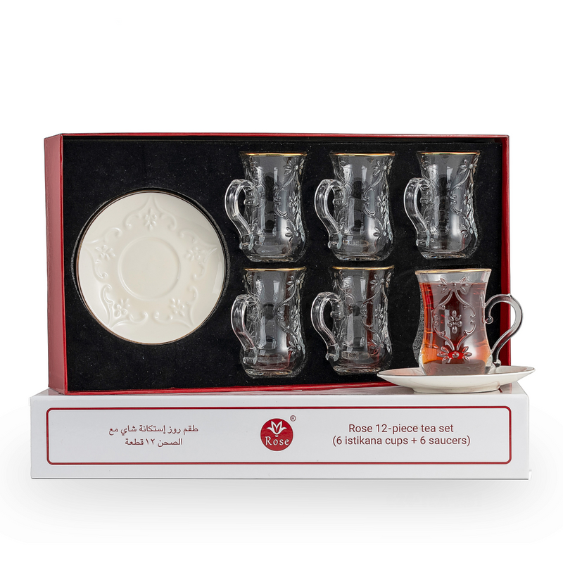 Rose Thermos 12 Pcs Tea Istikan Set RS-624 Model (6 Cups + 6 Saucers)