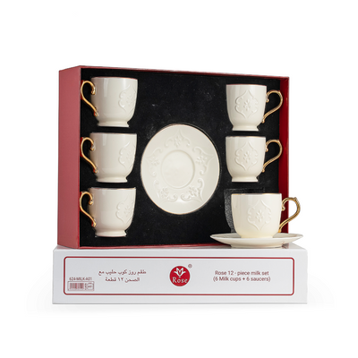 Rose Thermos 12 Pcs Milk Set RS-624 Model (6 Cups + 6 Saucers)