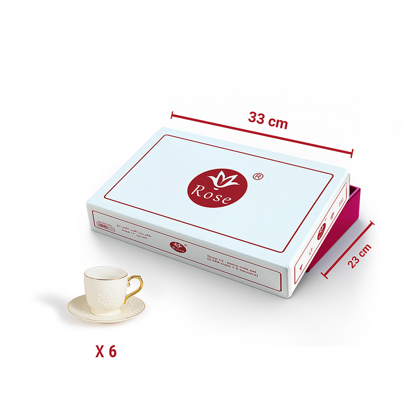 Rose Thermos 12 Pcs Milk Set RS-624 Model (6 Cups + 6 Saucers)