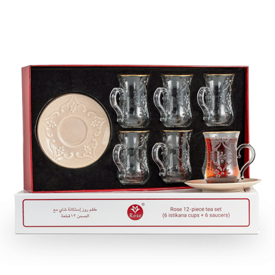 Rose Thermos 12 Pcs Tea Istikan Set RS-624 Model (6 Cups + 6 Saucers)