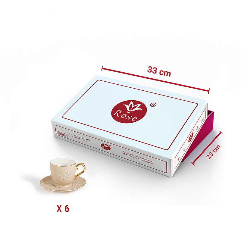 Rose Thermos 12 Pcs Milk Set RS-624 Model (6 Cups + 6 Saucers)