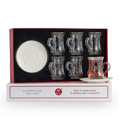 Rose Thermos 12 Pcs Tea Istikan Set RS-624 Model (6 Cups + 6 Saucers)