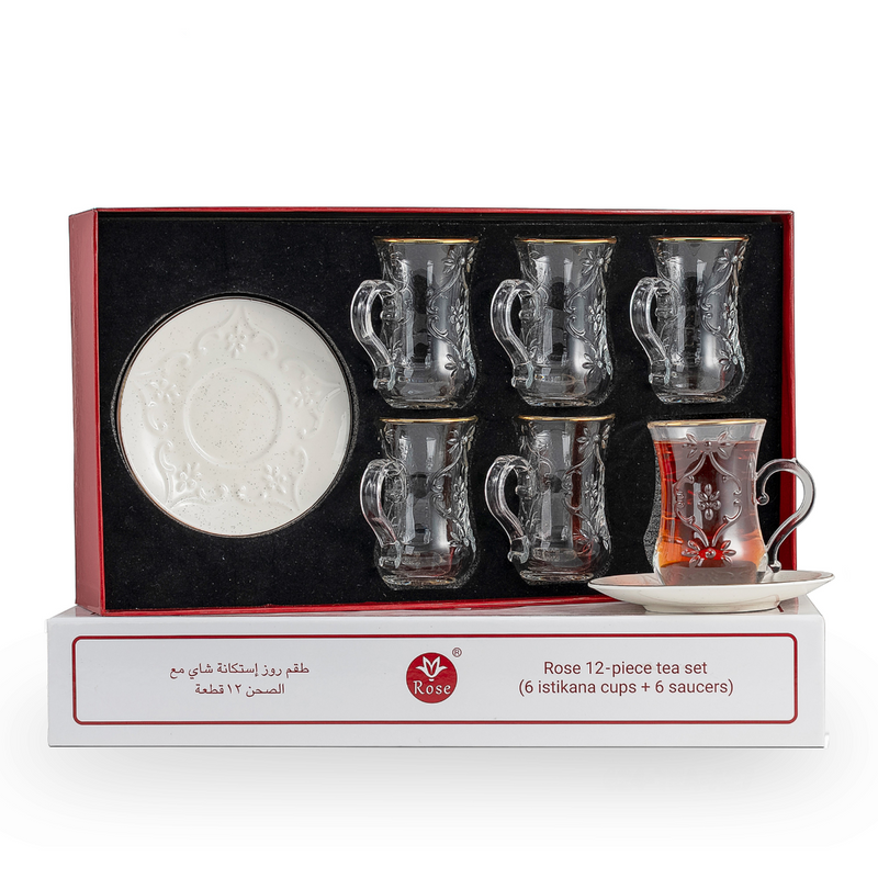 Rose Thermos 12 Pcs Tea Istikan Set RS-624 Model (6 Cups + 6 Saucers)