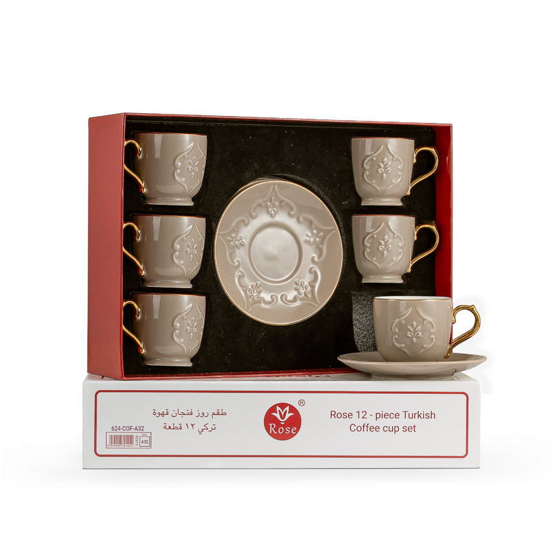 Rose Thermos 12 Pcs Coffee Set RS-624 Model (6 Cups + 6 Saucers)