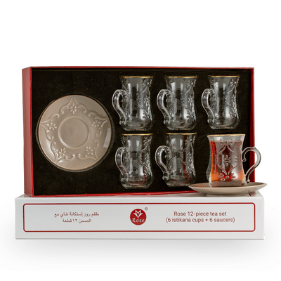 Rose Thermos 12 Pcs Tea Istikan Set RS-624 Model (6 Cups + 6 Saucers)