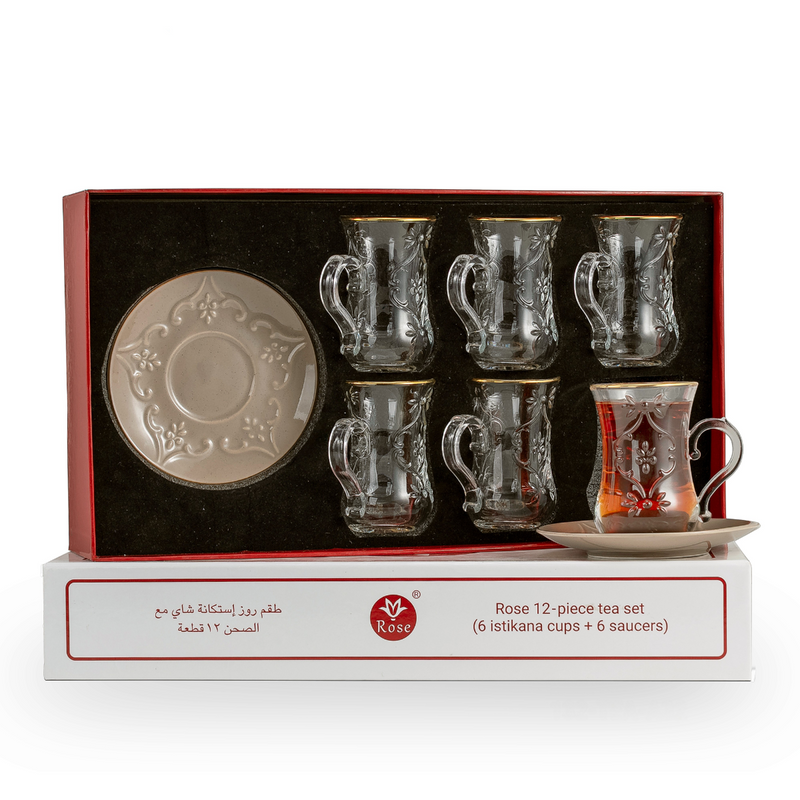 Rose Thermos 12 Pcs Tea Istikan Set RS-624 Model (6 Cups + 6 Saucers)