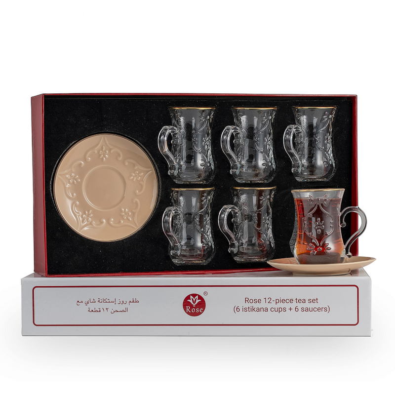 Rose Thermos 12 Pcs Tea Istikan Set RS-624 Model (6 Cups + 6 Saucers)
