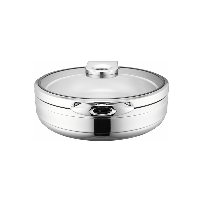 Sunnex Silver Round Chafer Capsuled Bottom Glass Lid & S.S. Foodpan 6.8 Liter