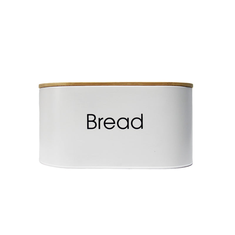 Vague White Oval Bread Box with Bamboo Lid 32.5 x 15.5 cm