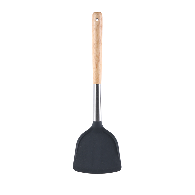 Vague Grey Silicone Turner with Oak Wood Handle 33.5 cm - Al Makaan Store