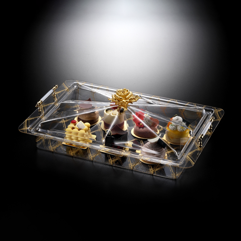 Vague Rectangular Acrylic Desserts Serving Set Flower Design