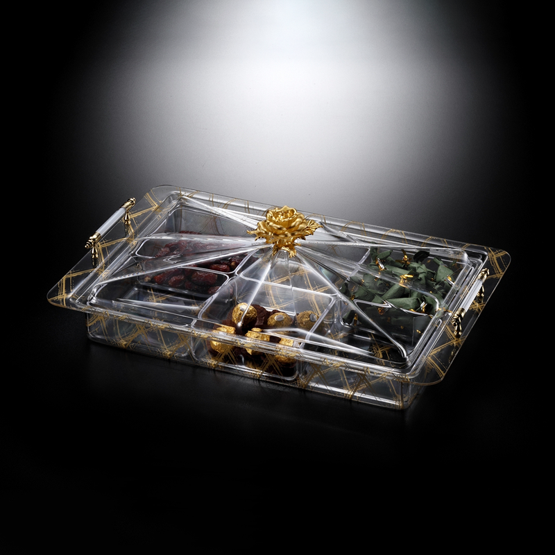 Vague Rectangular Acrylic Desserts Serving Set with Six Bowls Flower Design