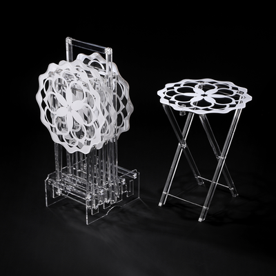 Vague Acrylic 4 Star Coffee Tables with Stand Set Flower Printing