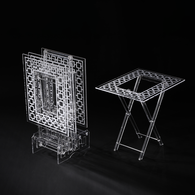 Vague Acrylic 4 Rectangular Coffee Tables with Stand Set Geometric Printing