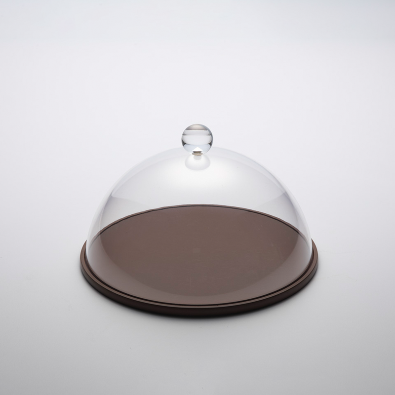 Vague Round Wooden Serving Platter with Acrylic Cover Set 26 cm