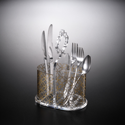Vague Acrylic Cutlery holder Large Gold Print 180 x120 x 255 mm - Al Makaan Store