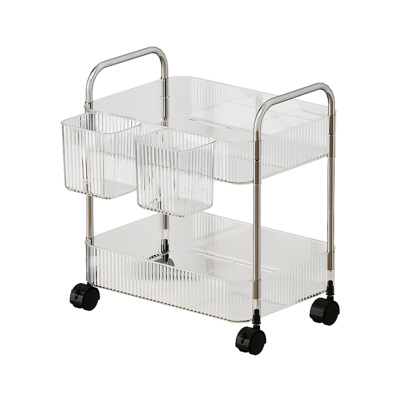 Vague Stainless Steel 2 Tier Transparent Trolley Cart with PET 2 Baskets 40 cm x 28.5 cm x 44.4 cm
