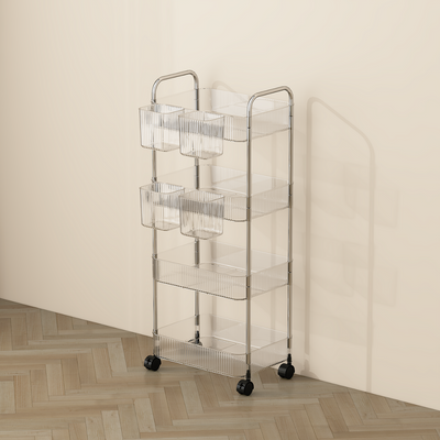 Vague 4 Tier Transparent Trolley Cart with 4 Baskets 40 cm x 28.5 cm x 95 cm