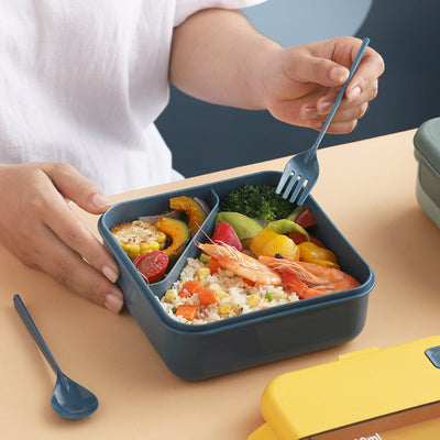 صندوق غداء بلاستيكي مقسم سعة 1.1 لتر مع شوكة وملعقة من ڤاج