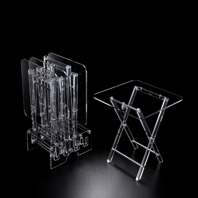 Vague Acrylic 4 Square Coffee Tables with Stand Set Classic Design