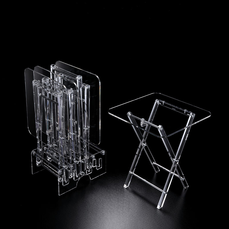 Vague Acrylic 4 Square Coffee Tables with Stand Set Classic Design