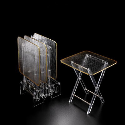 Vague Acrylic 4 Square Coffee Tables with Stand Set Bark Design