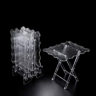 Vague Acrylic 4 Rectangular Coffee Tables with Stand Set Wave Bark Design