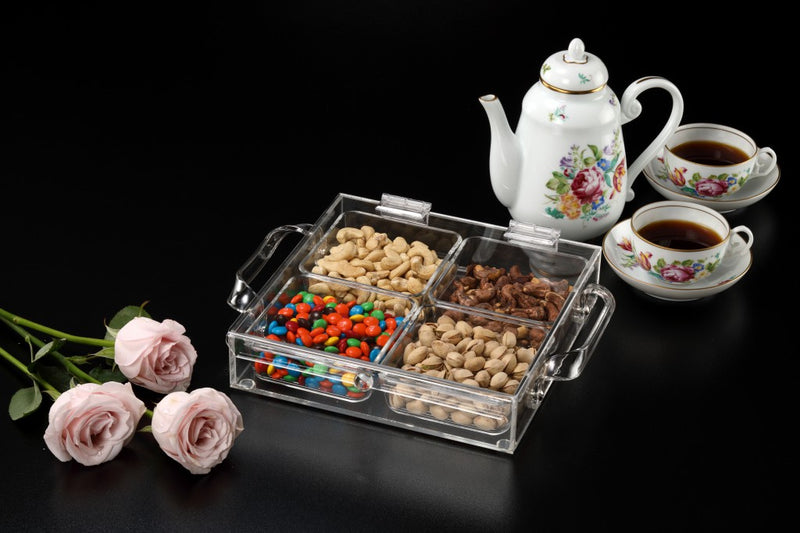Vague Acrylic Laser Serving Tray with 4 Compartment 24.5 cm
