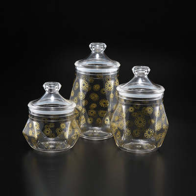 Vague Acrylic Diamond Jar With Gold Rose Printing