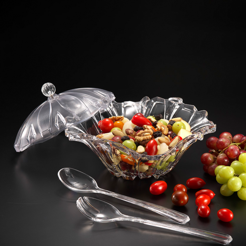 Vague Acrylic Serving Salad Bowl with Spoon & Fork Servers