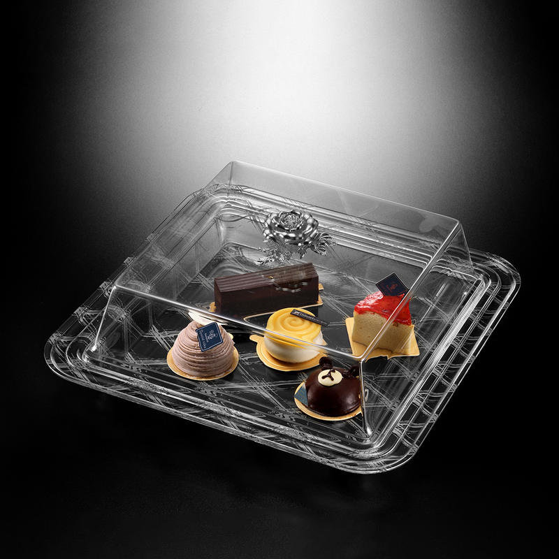 طقم أكريلك مربع لتقديم الحلويات تصميم زهرة من ڤاج
