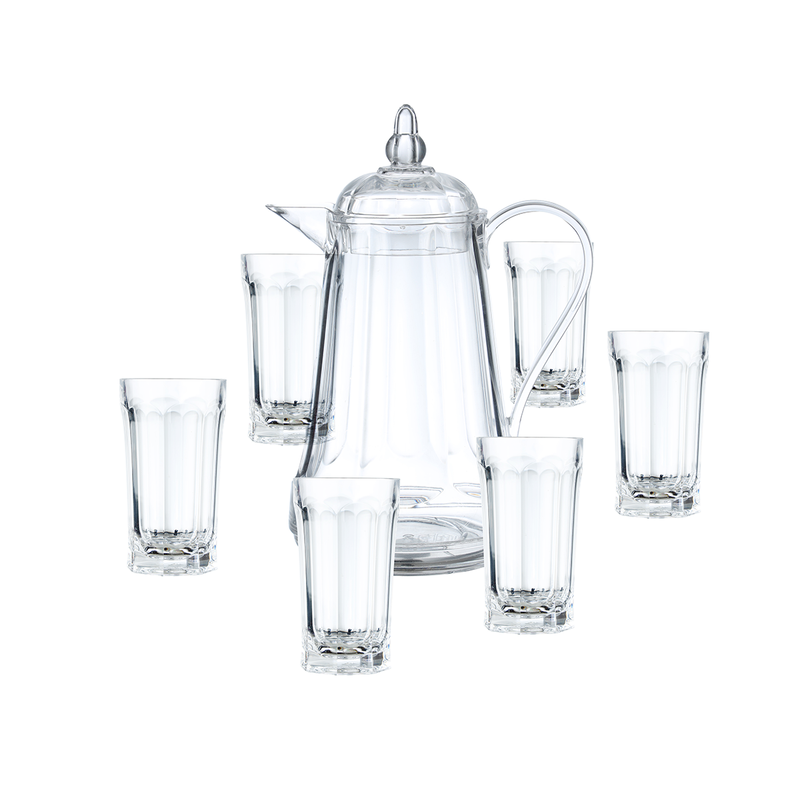 Vague Acrylic Water Jug 2.35 L with 6 Cups Set