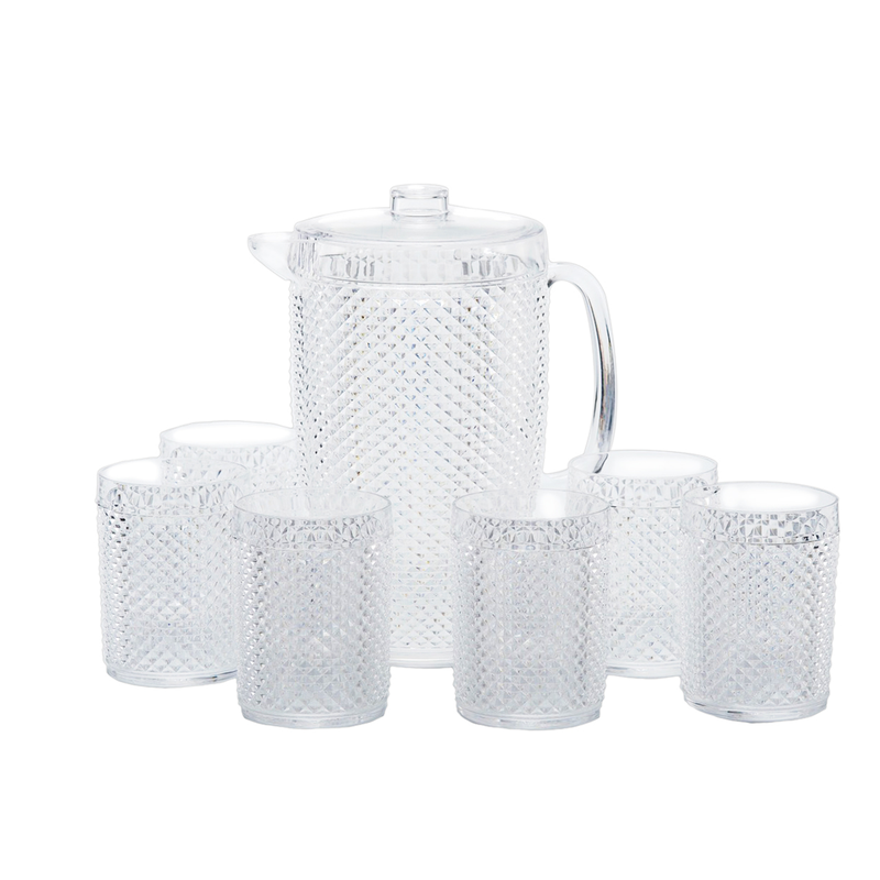Vague Acrylic Diamond Water Jug 2.37 L with 6 Cups Set