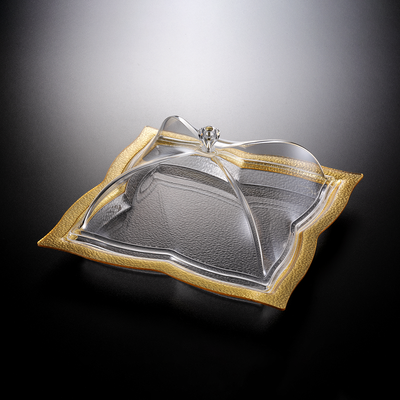 Vague Square Acrylic Dessert Serving Set Leaf Water Drop Design