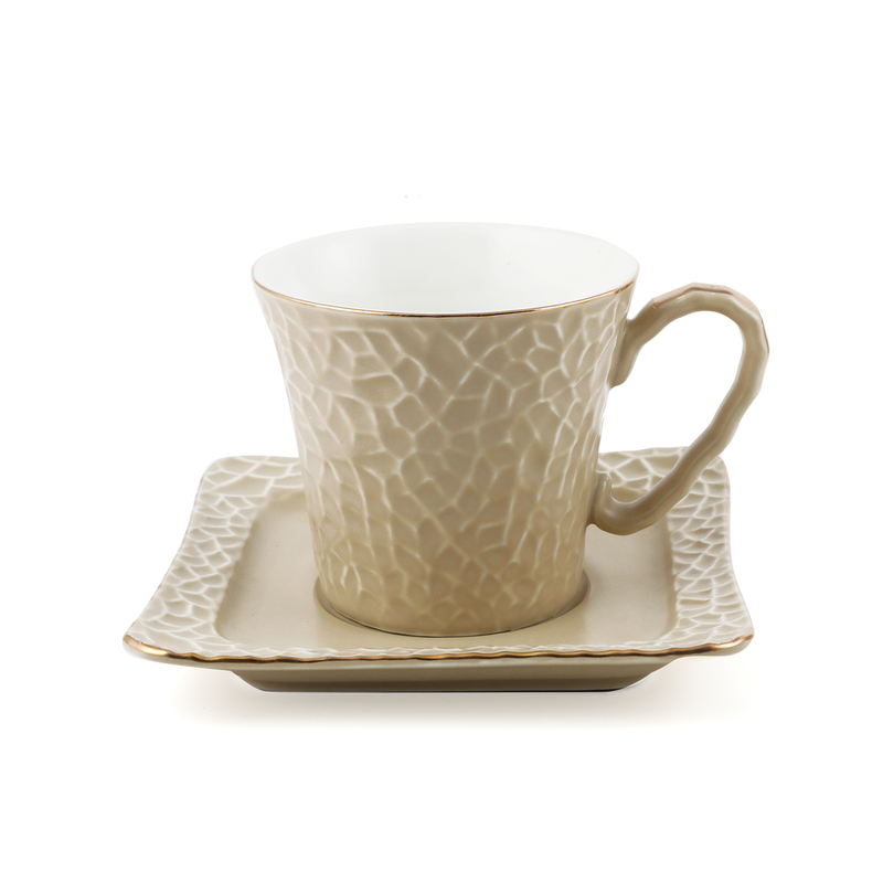 Decopor Porcelain Milk Tea Cup & Saucer 12 Pieces Set Brown 150 ml