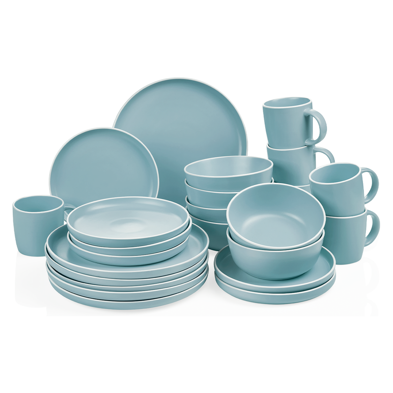 24 Piece Matte Blue Stoneware Dinnerware Set