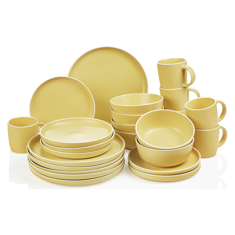 24 Piece Matte Yellow Stoneware Dinnerware Set