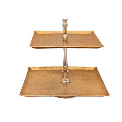 Vague Aluminium Square 2 Tier Stand with Stainless Steel Finish 40 cm India