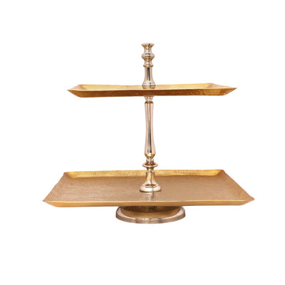 Vague Aluminium Square 2 Tier Stand with Stainless Steel Finish 40 cm India