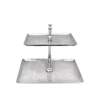 Vague Aluminium Square 2 Tier Stand with Stainless Steel Finish 40 cm India