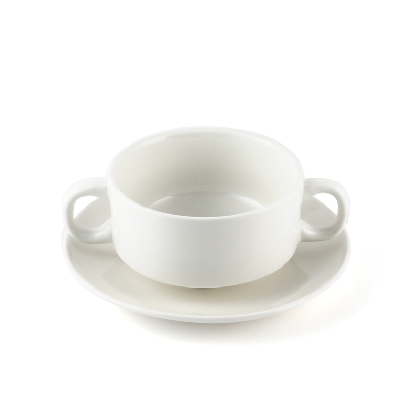 B2B Ivory Soup Cup with Handles & Saucer