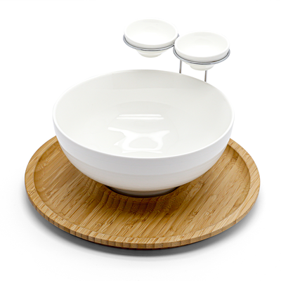 Porceletta Chip & Dip Porcelain  Stand with Bamboo