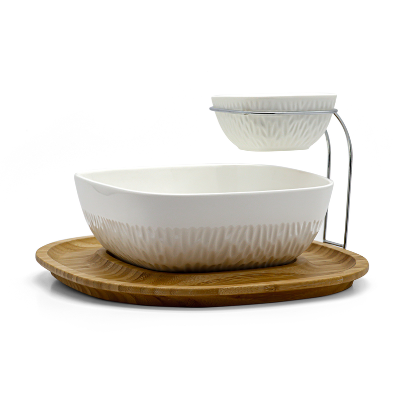 Porceletta Chip & Dip Porcelain Stand with Bamboo