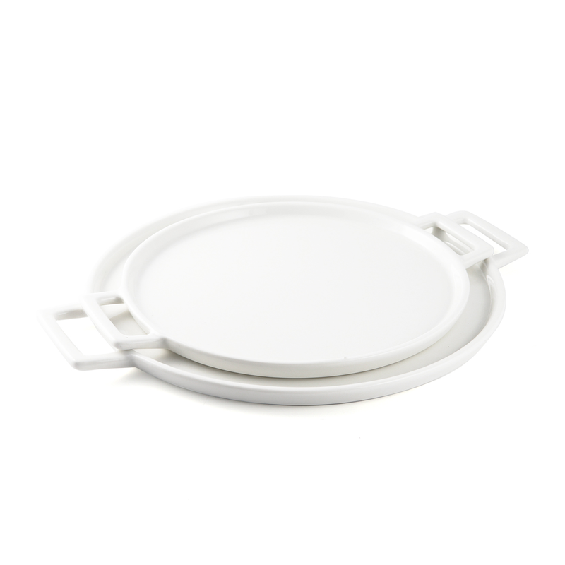 Porceletta Ivory Porcelain Pizza Plate with Handle