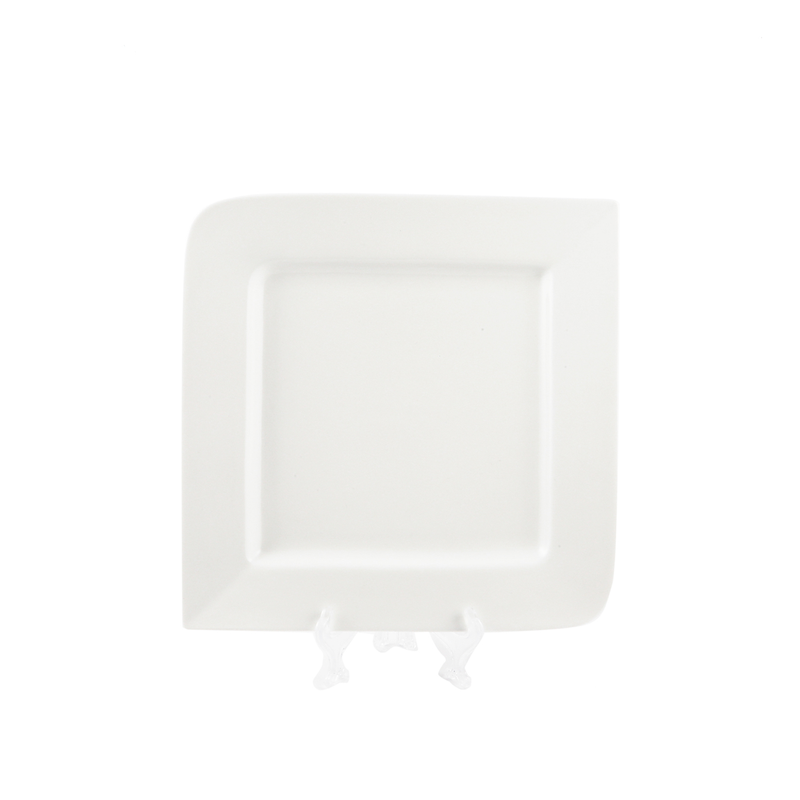 Porceletta Ivory Porcelain Square Plate with Round Egdes